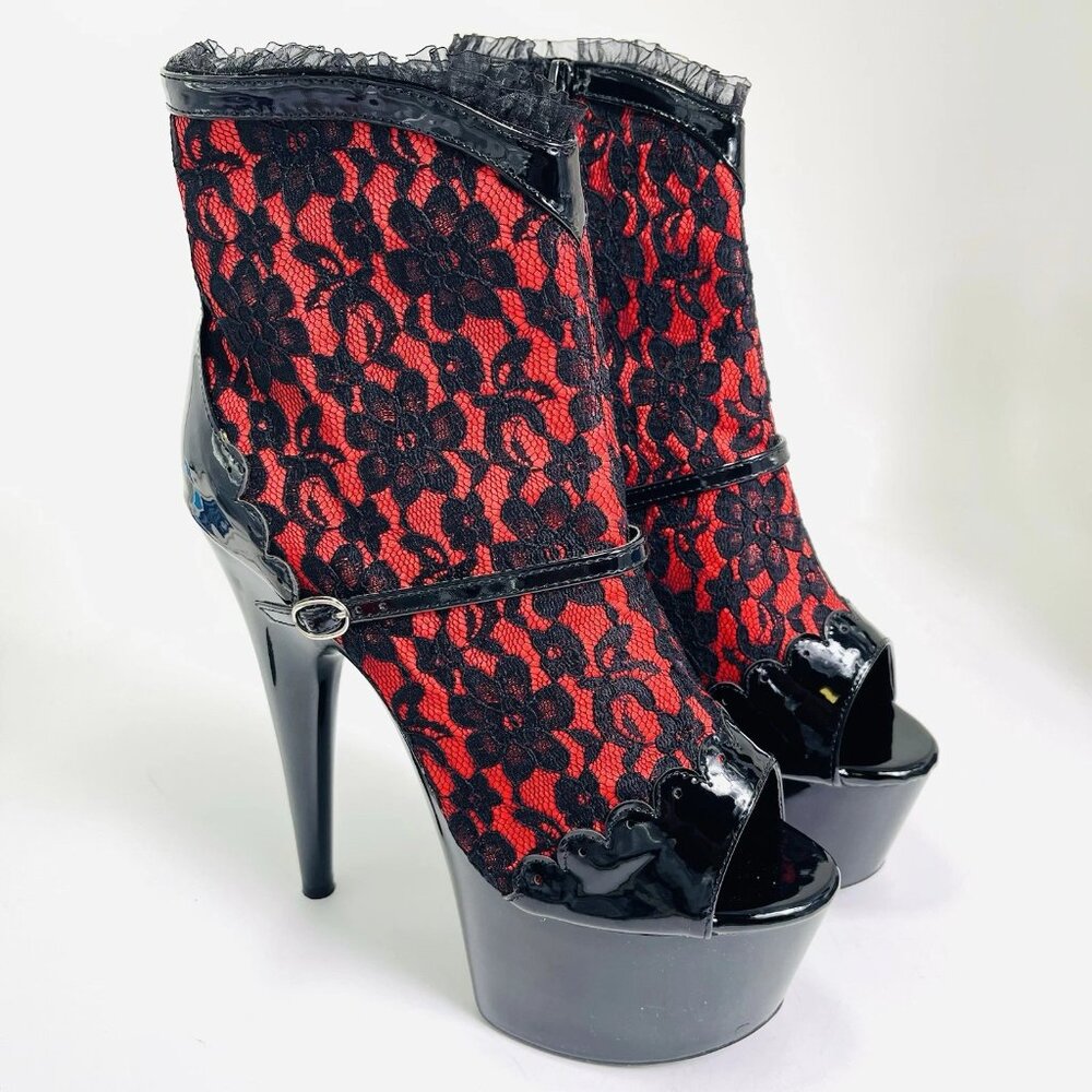 Ellie Shoes Camila Platform Lace Ankle Boot Black Faux Leather Women’s 10 New